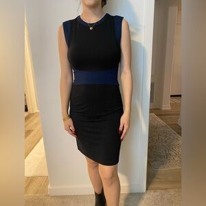 Dian von Furstenberg dress, black with navy details, size 4